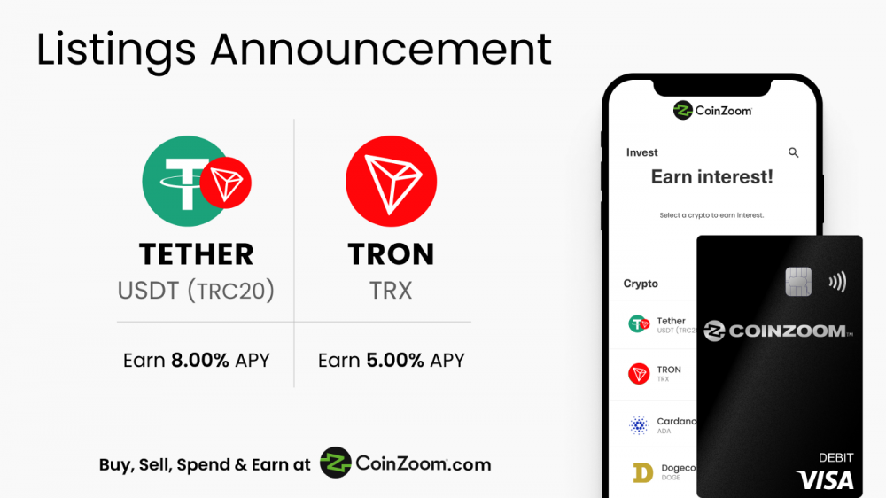 TRON TRX and TETHER USTD- Two New Additions To Coinzoom Exchange
