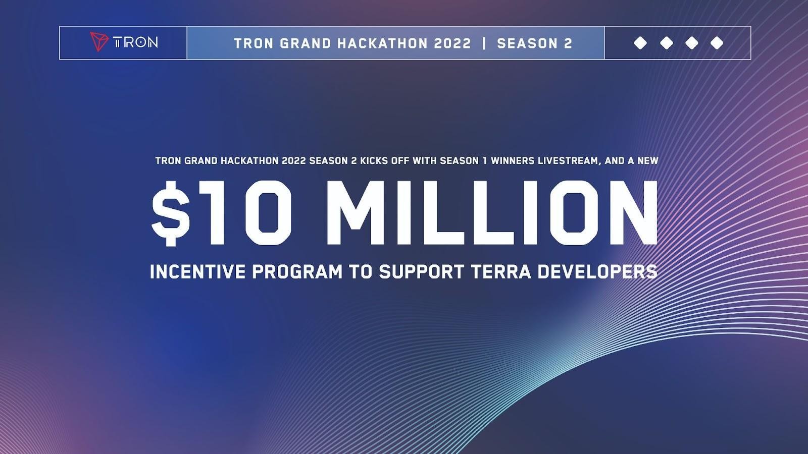 TRON Grand Hackathon 2022 Season 2 Kicks Off With Season 1 Winners Livestream and a New $10 Million Incentive Program to Support Terra Developers